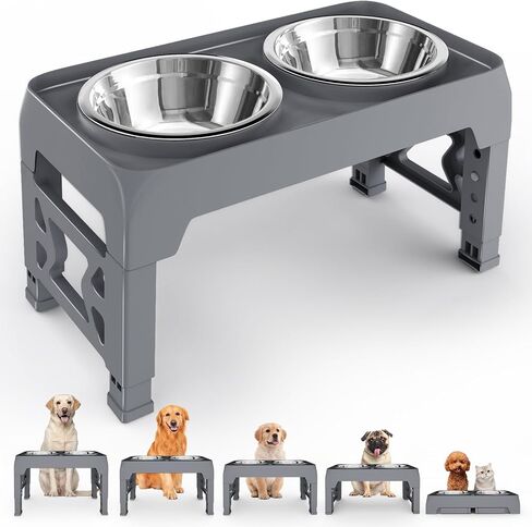 Elevated Dog Bowls 5 Height Adjustable Raised Dog Bowl with 2 Stainless Steel Dog Food Bowls Non-Slip Dog Bowl Stand Adjusts to 3.54", 9", 10", 11", 12.13" for Medium Large Dogs Black in Saudi Arabia
