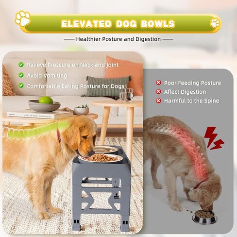 Elevated Dog Bowls 5 Height Adjustable Raised Dog Bowl with 2 Stainless Steel Dog Food Bowls Non-Slip Dog Bowl Stand Adjusts to 3.54", 9", 10", 11", 12.13" for Medium Large Dogs Black in Saudi Arabia