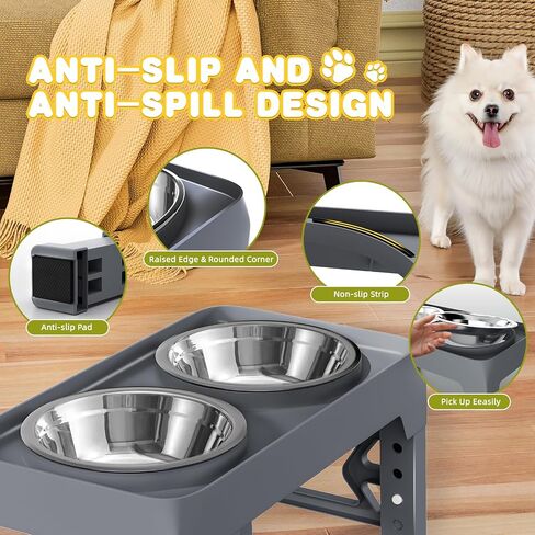 Elevated Dog Bowls 5 Height Adjustable Raised Dog Bowl with 2 Stainless Steel Dog Food Bowls Non-Slip Dog Bowl Stand Adjusts to 3.54", 9", 10", 11", 12.13" for Medium Large Dogs Black in Saudi Arabia