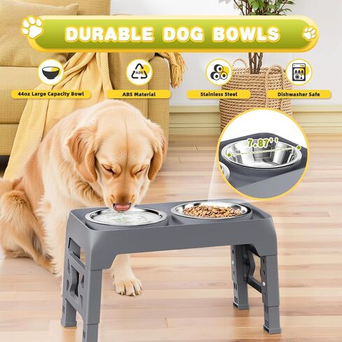 Elevated Dog Bowls 5 Height Adjustable Raised Dog Bowl with 2 Stainless Steel Dog Food Bowls Non-Slip Dog Bowl Stand Adjusts to 3.54", 9", 10", 11", 12.13" for Medium Large Dogs Black in Saudi Arabia