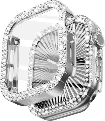 Wingle 2 Pack Bling Case for Apple Watch Series 10 46mm Screen Protector Case, Diamond Face Cover Apple Watch 10 46 mm Crystal Rhinestone iWatch Protective Tempered Glass Screen Protector Silver/Clear in Kuwait