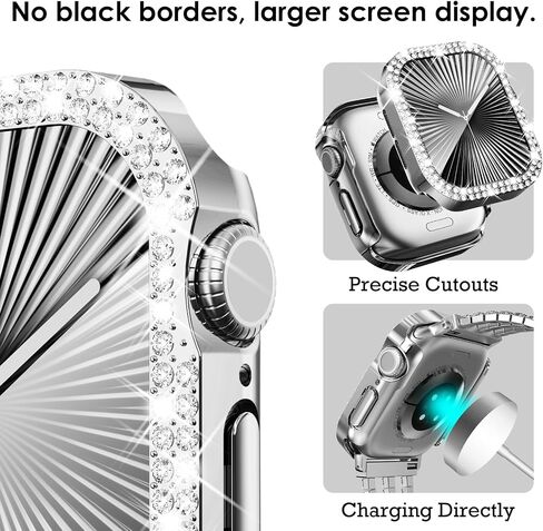 Wingle 2 Pack Bling Case for Apple Watch Series 10 46mm Screen Protector Case, Diamond Face Cover Apple Watch 10 46 mm Crystal Rhinestone iWatch Protective Tempered Glass Screen Protector Silver/Clear in Kuwait