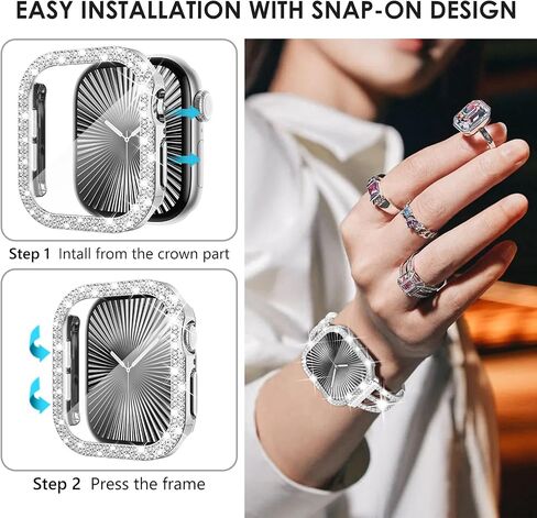 Wingle 2 Pack Bling Case for Apple Watch Series 10 46mm Screen Protector Case, Diamond Face Cover Apple Watch 10 46 mm Crystal Rhinestone iWatch Protective Tempered Glass Screen Protector Silver/Clear in Kuwait