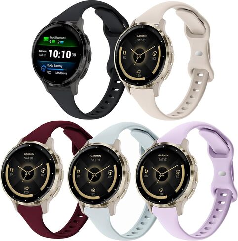 5 عبوات من أحزمة الساعات السيليكون النحيفة المتوافقة مع Garmin Venu 3S /Vivoactive 4S /Venu 2S / Vivomove 3S، 18 ملم رقيقة وناعمة وضيقة رياضية بديلة لسوار المعصم Garmin Forerunner 255s/265S in Kuwait