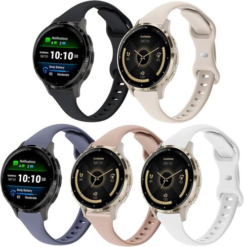 5 عبوات من أحزمة الساعات السيليكون النحيفة المتوافقة مع Garmin Venu 3S /Vivoactive 4S /Venu 2S / Vivomove 3S، 18 ملم رقيقة وناعمة وضيقة رياضية بديلة لسوار المعصم Garmin Forerunner 255s/265S in Kuwait