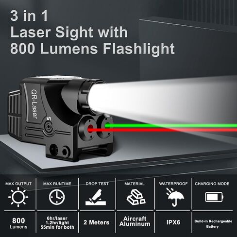 3 in 1 Blue Purple Laser Light Combo, 800 Lumens Tactical Flashlight Laser Sight, Built-in USB Rechargeable Battery, Adjustable Compact Tactical LED Light Laser Beams for Handguns with a Rail in Saudi Arabia