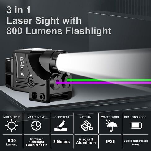3 in 1 Blue Purple Laser Light Combo, 800 Lumens Tactical Flashlight Laser Sight, Built-in USB Rechargeable Battery, Adjustable Compact Tactical LED Light Laser Beams for Handguns with a Rail in Saudi Arabia