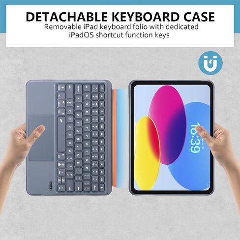 QUARK Detachable Case with Keyboard for iPad Pro 11 inch M4 2024, Bluetooth Keyboard with Ultralight Removable Cover, with Trackpad, 7-Color Backlight (Black Grey) in Saudi Arabia