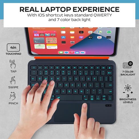 QUARK Detachable Case with Keyboard for iPad Pro 11 inch M4 2024, Bluetooth Keyboard with Ultralight Removable Cover, with Trackpad, 7-Color Backlight (Black Grey) in Saudi Arabia