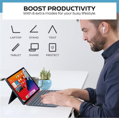 QUARK Detachable Case with Keyboard for iPad Pro 11 inch M4 2024, Bluetooth Keyboard with Ultralight Removable Cover, with Trackpad, 7-Color Backlight (Black Grey) in Saudi Arabia