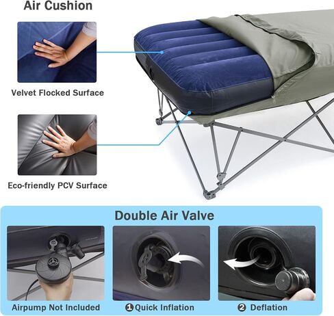 KAMPKEEPER Camping Cots for Adults 2 Person and Inflatable Air Mattress - Perfect for Outdoor Travel, Camping, Beach Vacation - Supports 500 Lbs (Not Included The Airpump) in Saudi Arabia