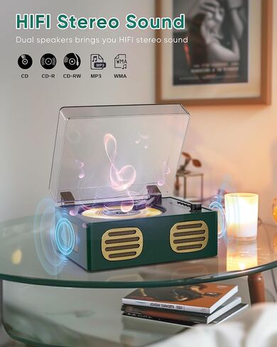 Portable Bluetooth CD Player with Speaker, Retro CD Player, LED Screen, USB Playback, AUX Input/Output, Rechargeable, Perfect for Home Decoration, Remote Control, and Home Entertainment in Saudi Arabia