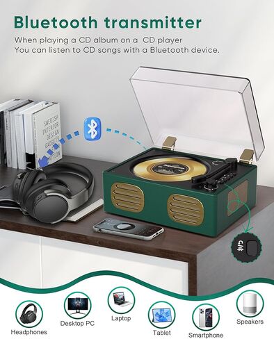 Portable Bluetooth CD Player with Speaker, Retro CD Player, LED Screen, USB Playback, AUX Input/Output, Rechargeable, Perfect for Home Decoration, Remote Control, and Home Entertainment in Saudi Arabia