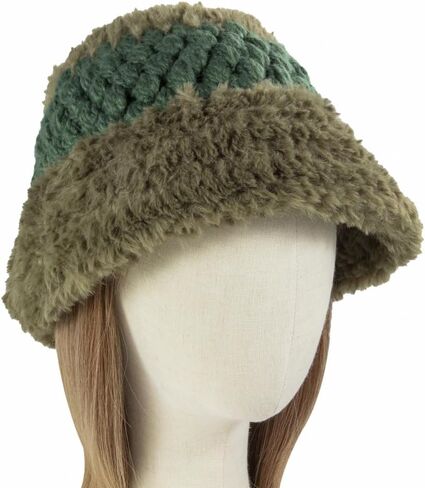 Fuzzy Kintted Bucket Hat for Women Faux Fur Winter Soft Hat Outdoor Cap in Saudi Arabia