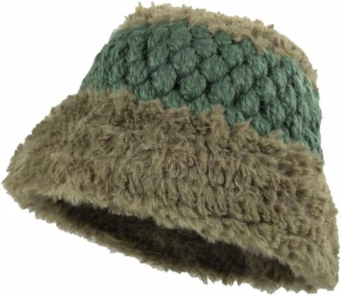 Fuzzy Kintted Bucket Hat for Women Faux Fur Winter Soft Hat Outdoor Cap in Saudi Arabia