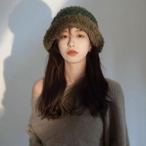 Fuzzy Kintted Bucket Hat for Women Faux Fur Winter Soft Hat Outdoor Cap in Saudi Arabia