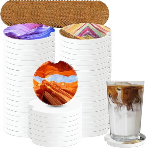 Sublimation Blanks Car Coasters for Cup Holders, Sublimation Coasters Circular for Thermal Blanks Car Cupholder Coaster DIY Craft Painting Car Decorations Interior in Saudi Arabia