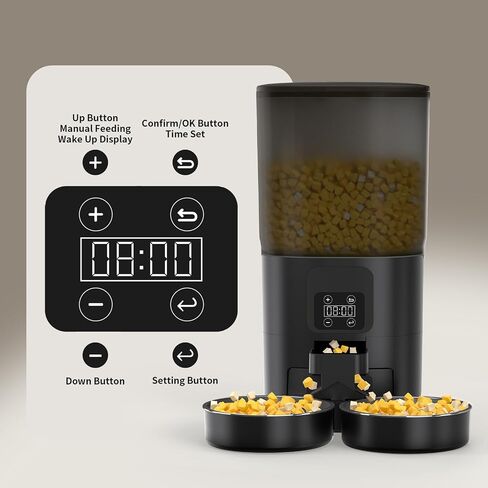 7L Automatic Cat Feeder for 2 Cats, 2-Way Splitter Timed Cat Dry Food Dispenser with 2 Bowls, Programmable Control 1-12 Meals, Dual Power Supply, Auto Pet Feeder for Multi-Pet in Saudi Arabia