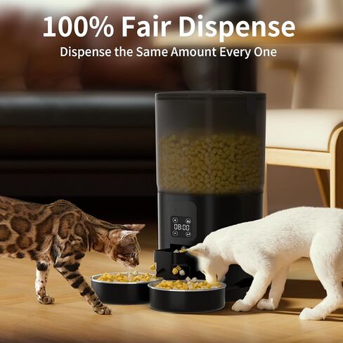 7L Automatic Cat Feeder for 2 Cats, 2-Way Splitter Timed Cat Dry Food Dispenser with 2 Bowls, Programmable Control 1-12 Meals, Dual Power Supply, Auto Pet Feeder for Multi-Pet in Saudi Arabia