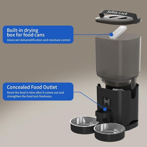 7L Automatic Cat Feeder for 2 Cats, 2-Way Splitter Timed Cat Dry Food Dispenser with 2 Bowls, Programmable Control 1-12 Meals, Dual Power Supply, Auto Pet Feeder for Multi-Pet in Saudi Arabia