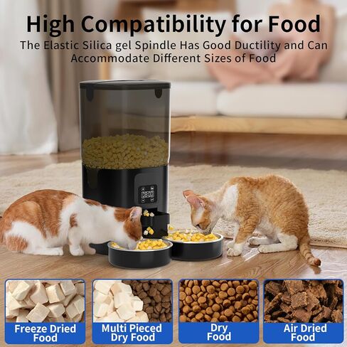 7L Automatic Cat Feeder for 2 Cats, 2-Way Splitter Timed Cat Dry Food Dispenser with 2 Bowls, Programmable Control 1-12 Meals, Dual Power Supply, Auto Pet Feeder for Multi-Pet in Saudi Arabia