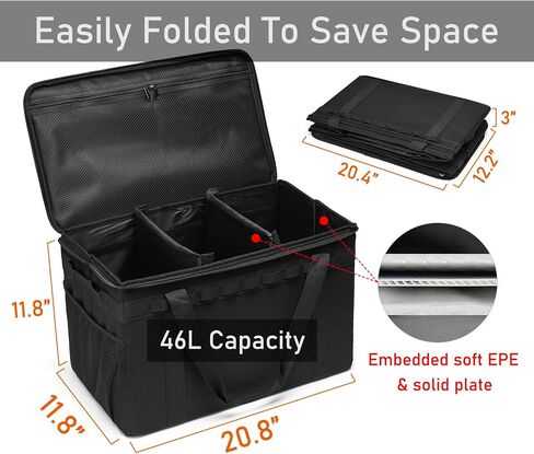 Tactical Camping Storage Bag 46L Structured and Foldable Tote Bag Camp Kitchen Organizer Trunk Organizer (Black) in Kuwait