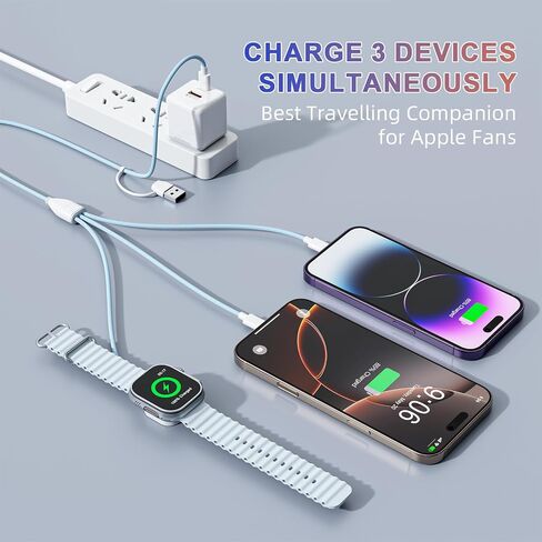 3 في 2 كابل USB C لشاحن Apple Watch مع قابس الجدار السريع 20W PD ، تم ترقية شاحن ISB المغناطيسي USB متعدد الشحن متوافق مع IWATCH ULTRA/SE/10/9/iPhone 16/15/14/GALAXY (6ft) in Kuwait