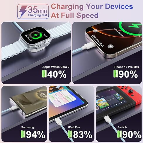 3 في 2 كابل USB C لشاحن Apple Watch مع قابس الجدار السريع 20W PD ، تم ترقية شاحن ISB المغناطيسي USB متعدد الشحن متوافق مع IWATCH ULTRA/SE/10/9/iPhone 16/15/14/GALAXY (6ft) in Kuwait