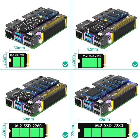 Sintech M.2 NVMe to PCIe 3 in 1 Combo Adapter Card with Cooler Fan and Automatic Discoloration LED for Raspberry Pi 5 (Support 2230,2242,2280 SSD) in Saudi Arabia