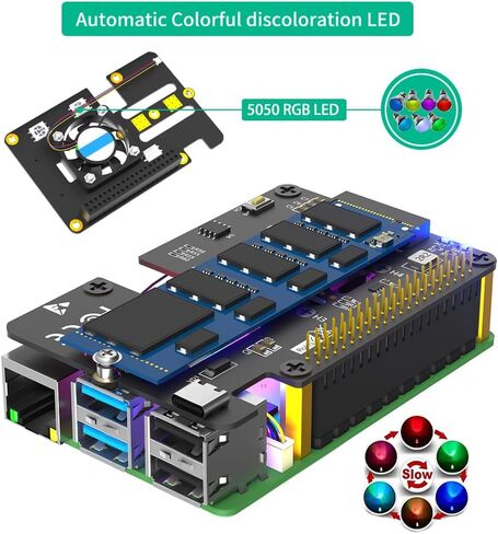 Sintech M.2 NVMe to PCIe 3 in 1 Combo Adapter Card with Cooler Fan and Automatic Discoloration LED for Raspberry Pi 5 (Support 2230,2242,2280 SSD) in Saudi Arabia