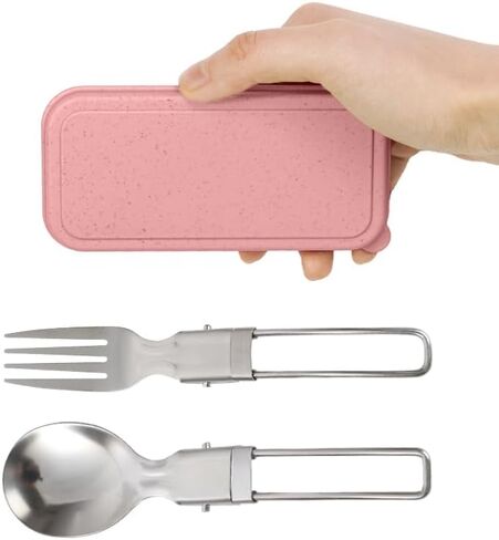 Camping Utensils Folding Spork Set, Fork and Spoon With Storage Box, Stainless Steel Tableware Accessories, Portable Outdoor Kitchen Set for Travel, Picnic, Hiking, Backpacks in Saudi Arabia