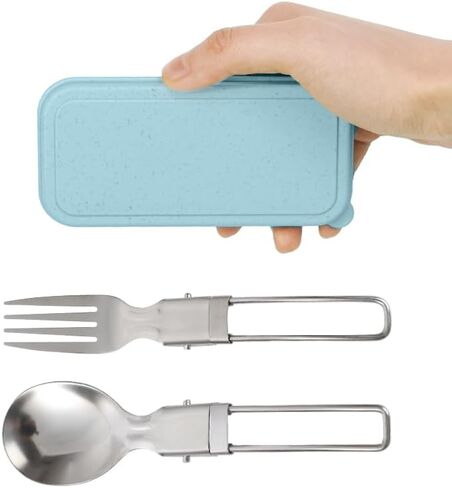 Camping Utensils Folding Spork Set, Fork and Spoon With Storage Box, Stainless Steel Tableware Accessories, Portable Outdoor Kitchen Set for Travel, Picnic, Hiking, Backpacks in Saudi Arabia