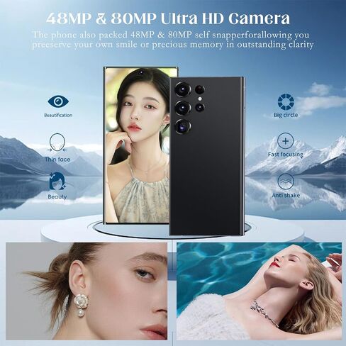 I24 Ultra 5G Unlocked Smartphone w/S Pen, 8GB RAM 256GB ROM, 6800mAh Battery | 6.8" FHD+ 120Hz Display | 80MP Pro Camera | Face ID/Dual SIM/GPS Global Version Black in Saudi Arabia