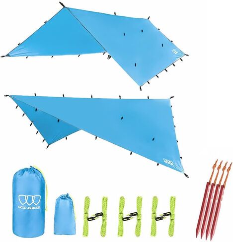 Gold Armour Rainfly Tarp Hammock, Premium 14.7ft/12ft/10ft/8ft Rain Fly Cover, Waterproof Ultralight Camping Shelter Canopy, Survival Equipment Gear Tent Accessories (Camouflage 10ft x 10ft) in Kuwait