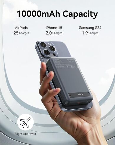 10000mAh Magnetic Portable Charger for iPhone, 15W Qi2 Wireless Power Bank Built in USB-C Cable, 20W USB C Output, Alloy Stand, External Battery Pack Compatible with Magsafe for iPhone 16-12, Grey in Saudi Arabia
