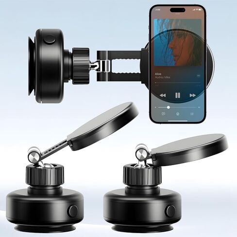 Upgraded 360° Adjustable Vacuum Magnetic Phone Holder for Car, Portable Electric Suction Car Phone Mount for Mirror, Smooth Surface, Suitable for iPhone 16 15 14 13 12 Car Mount, Black in Saudi Arabia