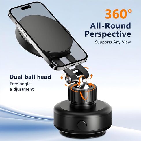 Upgraded 360° Adjustable Vacuum Magnetic Phone Holder for Car, Portable Electric Suction Car Phone Mount for Mirror, Smooth Surface, Suitable for iPhone 16 15 14 13 12 Car Mount, Black in Saudi Arabia