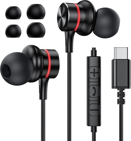 سماعات الرأس Moswag USB C ، سماعات أذن سلكية في الأذن C ، سماعات الأذن من النوع C ، والميكروفون والتحكم في مستوى الصوت HIFI من النوع C لـ iPhone 15 16 Pro Max ، Galaxy S25 S24 Fe Ultra Pixel 8 9-1Pack in Kuwait