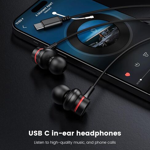 سماعات الرأس Moswag USB C ، سماعات أذن سلكية في الأذن C ، سماعات الأذن من النوع C ، والميكروفون والتحكم في مستوى الصوت HIFI من النوع C لـ iPhone 15 16 Pro Max ، Galaxy S25 S24 Fe Ultra Pixel 8 9-1Pack in Kuwait