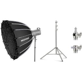 NEEWER 33inch/85cm Parabolic Softbox Quick Set up Quick Folding, with Diffusers Honeycomb Grid, Compatible with Aputure Godox sl60w NEEWER RGB CB60 Bowens Mount Lights, 7.2ft/2.2m Light Stand Inclued