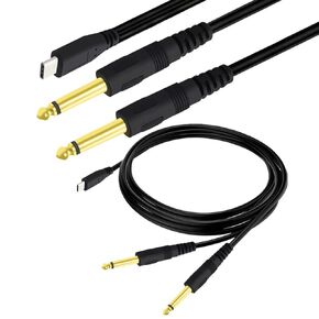 USB Type C to Dual 6.35mm 1/4" inch Mono TS Splitter Y Audio Cable Cord for Smartphone Tablet Laptop Amplifier Mixer Mixing Console Speaker 3 Feet 1m