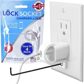 LOCK SOCKET Charger Lock: Simplest Way to Secure Your Charger & Cord with Our Anti-Theft Tug-Proof Lock System Compatible with iPhone Chargers Reliable Safety Device to Prevent Unplugging - 4 Pack