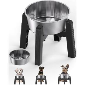 CZPET Raised Dog Bowl Stand with 51oz Stainless Steel Bowl Large Capacity, Single Elevated Dog Bowl, Size Adjustable, Easy Assembly and Stable Stand for Small/Medium Dogs