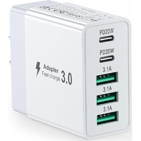 50W USB C Charger Block 5-Port Fast Charging Cube Type C Brick PD&QC Box Wall Plug Power Adapter for iPhone 16/15/14/13/12/11 All Series & iPad, Tablets, for Samsung, Android Cellphone
