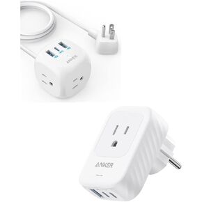 Anker 20W USB C Power Strip, 321 Power Strip with 3 Outlets and USB C Charging & European Travel Plug Adapter USB C 15W,Anker International Power Plug