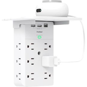 12-Plug Wall Outlet Extender with Shelf, Power Strips, Surge Protector 12 AC Outlets Multi Plug , 3 USB Ports (1 USB C Port) Expander for Home, Office, School