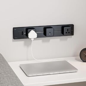 illus alwand mount strip for tabletop and walls ، و 8000 و WATCHER TRACK ، شريط طاقة حائط أسود حديث ، مسار طاقة للسكك الحديدية مع مقبس USB واحد ومقبس عالمي للمكتب (24in/60 سم)
