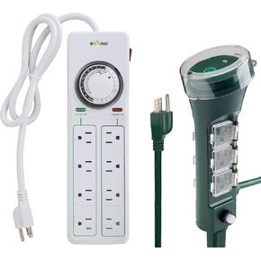 BN-LINK 8 Outlet Surge Protector with Mechanical Timer (4 Outlets Timed, 4 Outlets Always On) / BN-LINK Outdoor Power Stake with 6 Outlets, 6ft Long Cord Power Strip for Yard