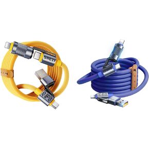 2 Pack 4-in-1 USB C Cable Lightning Cable (Yellow+Blue)