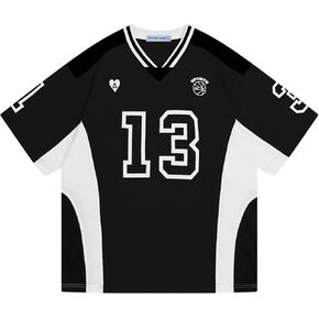 Aelfric Eden Jersey Shirts Color Blocking V-Neck Tee Oversized Vintage T Shirt Short Sleeve Casual Summer Tops in Kuwait